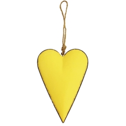 Srdce žluté kovové závěs 10,5 x 2 x 14,5 cm