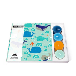 Ubrousky Whales + svíčky Paper-Design 33 x 33 cm, 20 + 4 ks
