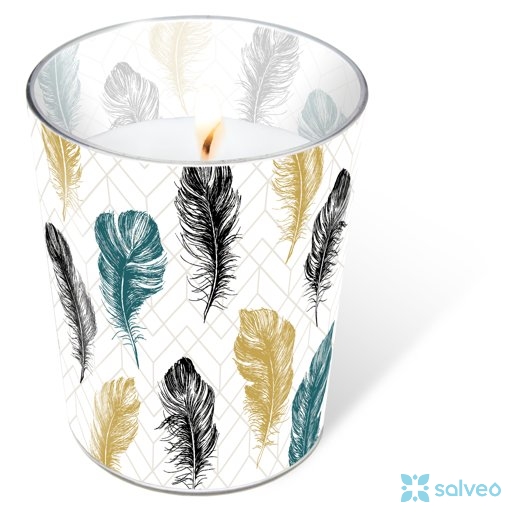 Svíčka ve skle Coloured feather 8,5 x 10 cm