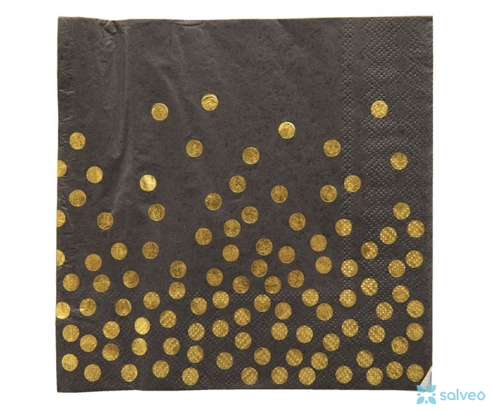 Ubrousky papírové černé zlaté puntíky 20 ks 33 x 33 cm